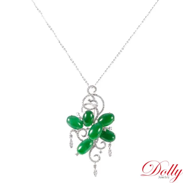 【DOLLY】買一送一 18K金 緬甸陽綠冰種翡翠鑽石項鍊(母親節 長輩送禮首選)