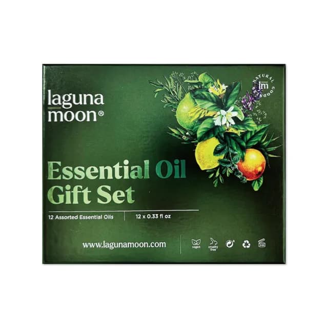 【美國Lagunamoon】超濃縮香薰純精油精裝套組禮贈盒12瓶/組(搭薰香擴香加濕器台芬芳香石泡澡按摩擴散香氣)