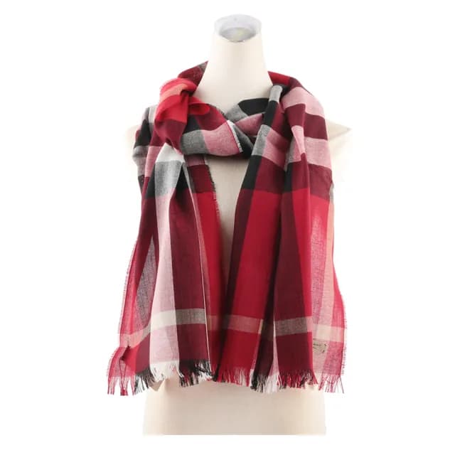 【BURBERRY 巴寶莉】輕盈格紋羊毛喀什米爾圍巾_薄款(紅色)