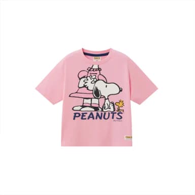 【GIORDANO 佐丹奴】童裝印花短袖上衣 史努比SNOOPY聯名系列(75 嬌粉紅)