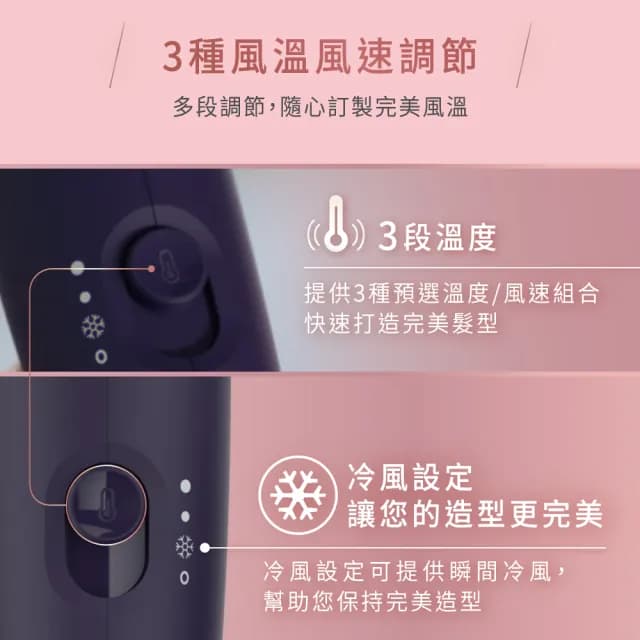 【Philips 飛利浦】官方直營 溫控負離子吹風機-紫(BHD318)
