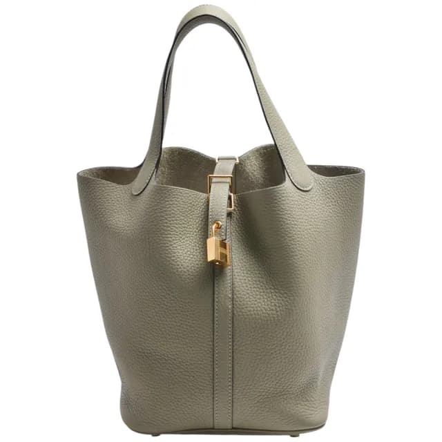【Hermes 愛馬仕】經典Picotin Lock系列牛皮手提金釦鎖頭包(22cm-鼠尾草色H060991CC-SAGE)