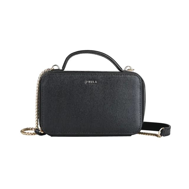 【FURLA 芙拉】FURLA Babylon金鍊條斜背/手提包(迷你/黑)