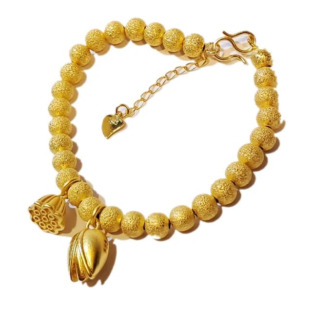 【十方佛教文物】金蓮蓬 沙金手鍊6mm(大悲咒加持108遍以上)