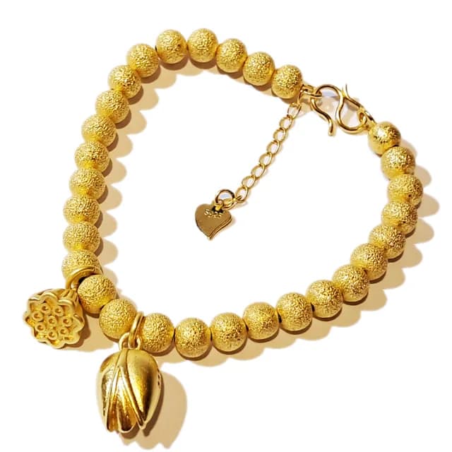 【十方佛教文物】金蓮蓬 沙金手鍊6mm(大悲咒加持108遍以上)