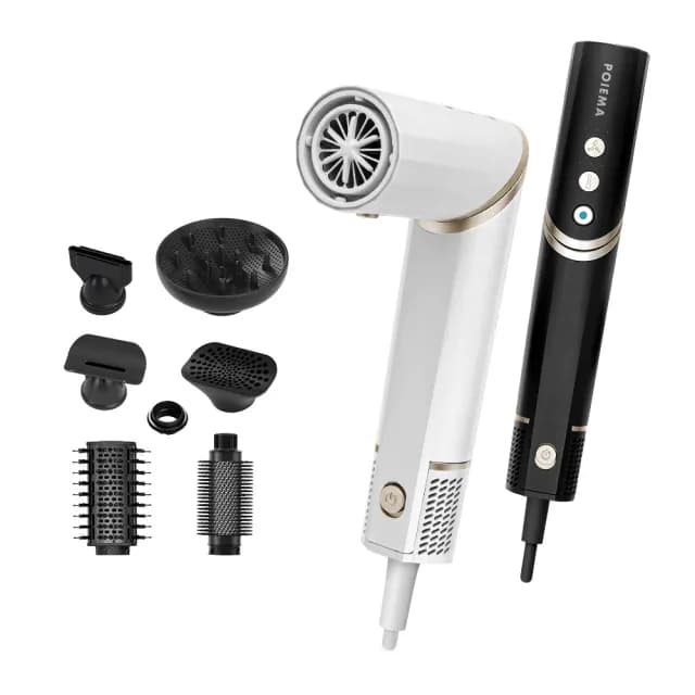 【POIEMA】Wrap造型吹風機(吹整2合1/輕量315g/12種控溫/6種吹頭/多元整髮器/自動清潔/吸磁式快拆吹嘴/P637)