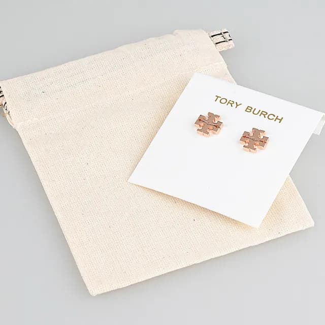 【TORY BURCH】TORY BURCH Kira 雙T字母LOGO縷空穿式耳環(玫瑰金)
