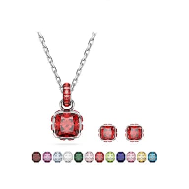 【SWAROVSKI 施華洛世奇】Birthstone 鏈墜/耳釘 方形切割 鍍白金色(24款任選)