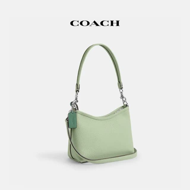 【COACH】蔻馳官方直營 LAUREL海馬掛件小號單肩手袋-SV/淺開心果色/沙黃色(CBI04)
