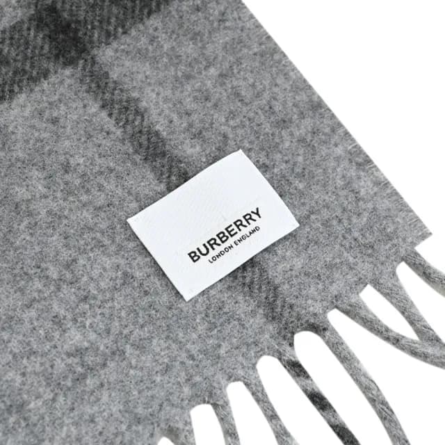 【BURBERRY 巴寶莉】英系經典撞色格紋純羊毛流蘇披肩長圍巾(灰)