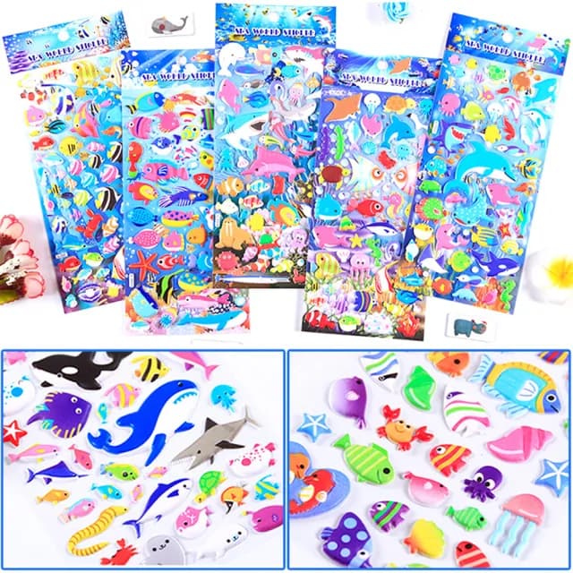 【TDL】卡通立體泡泡貼紙鯊魚海豚海洋世界泡棉立體貼紙玩具隨機4張組 460253(生日禮物 聖誕節 平輸品)