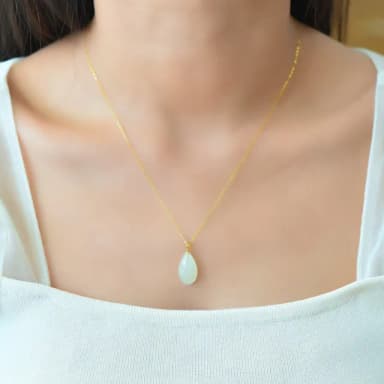 【MoonDy】飾品 項鍊 女生項鍊 和田玉 玉項鍊 水滴項鍊 天然玉石 18K金 抗敏感項鍊 首飾 吊墜項鍊 銀鍊