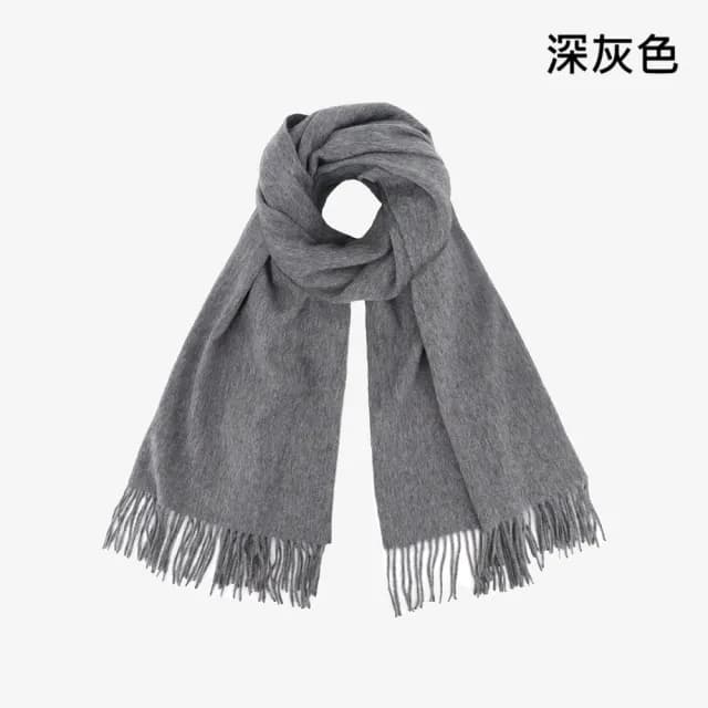 【VEDINA】100%純羊毛超大披肩圍巾 素色純色 70*200 cm(灰黑卡其棕咖啡色/保暖流蘇設計/男女披巾圍脖)