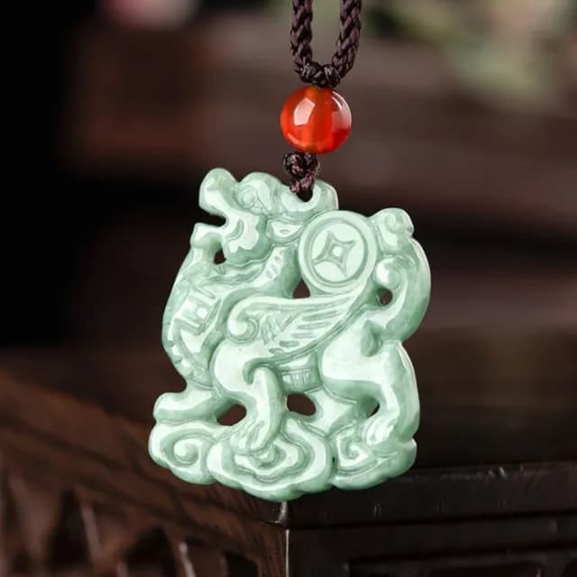 【Penny珮妮】A貨翡翠豆綠金錢麒麟送福吊墜項鍊(母親節 交換禮物  生日禮 情人節 尾牙 新年 結婚)