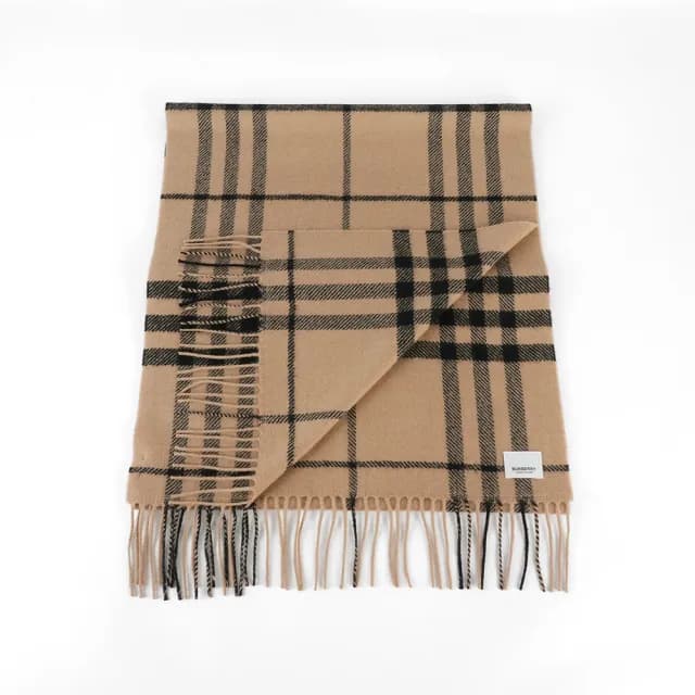 【BURBERRY 巴寶莉】大格紋寬版羊毛長圍巾(駝色)