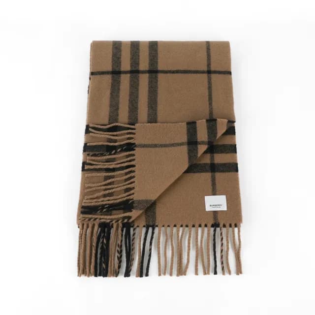 【BURBERRY 巴寶莉】經典格紋純羊毛圍巾(奶茶色)