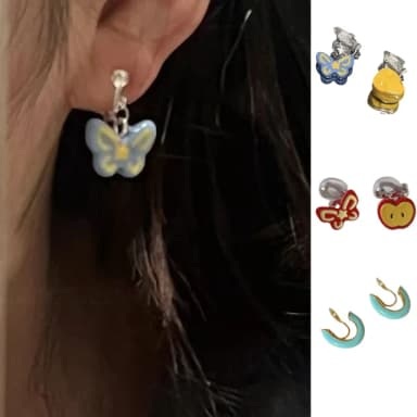 【ANGEL】水果動物滴油童趣彩色無耳洞耳夾式耳環(15色無耳洞可選)