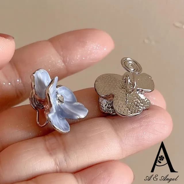 【ANGEL】滴油炫彩花瓣復古輕奢無耳洞耳夾式耳環(藍色無耳洞可選)