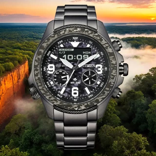 【CITIZEN 星辰】Promaster 35週年限量 陸 叢林迷彩光動能液晶顯示手錶 七夕 情人節禮物(JV1008-63E)