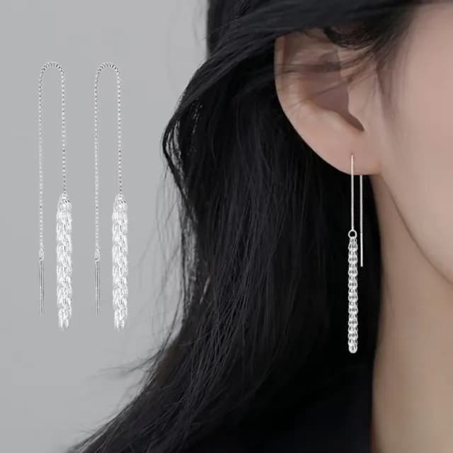 【撥穗】韓系麥穗耳線耳環1對(長款流蘇 耳墜 飾品 耳飾 耳針 耳釘 首飾 垂墜耳環 情人節 送禮物)