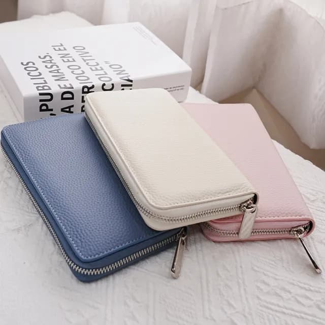 【MoonDy】雙11 包包 錢包 皮包 長夾 牛皮皮包 長夾女生 皮夾 黑色長夾 雙層長夾 牛皮