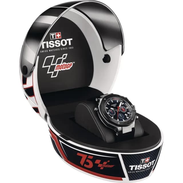 【TISSOT 天梭】MOTOGP 75周年限量三眼計時機械錶-45mm 男錶 父親節禮物(T1414272704100)