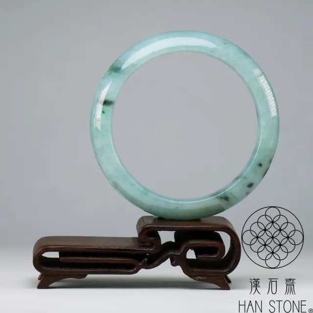 【漢石齋】情人節禮物 天然翡翠A貨 手鐲玉鐲 飄花種 福 利 品(手圍18.6/版寬13.6mm)