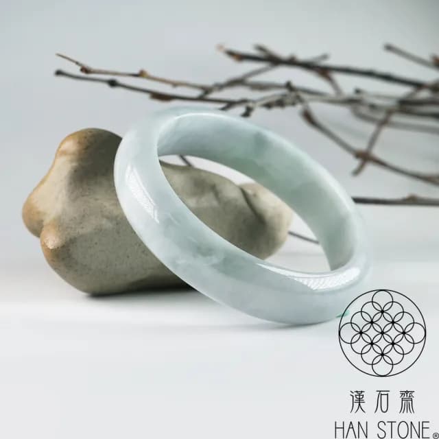 【漢石齋】情人節禮物 天然翡翠A貨 手鐲玉鐲 飄花種 福 利 品(手圍18.5/版寬15.2mm)