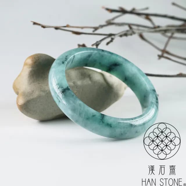 【漢石齋】情人節禮物 天然翡翠A貨 手鐲玉鐲 飄花種 福 利 品(手圍18.5/版寬14.6mm)