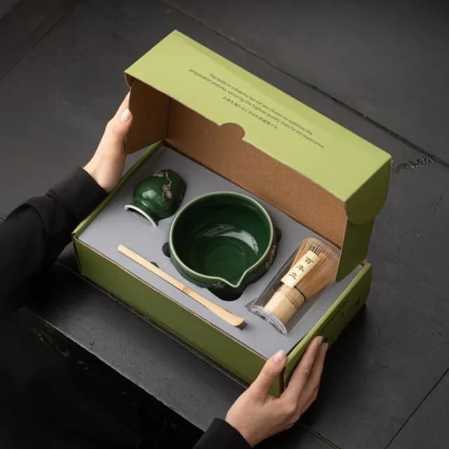 【茶王】日式青璃抹茶茶道四件組-禮盒(點茶 禮物 聚會 茶碗 茶具 茶杓 泡茶 攪拌刷 百本立 工具 配件 勺)