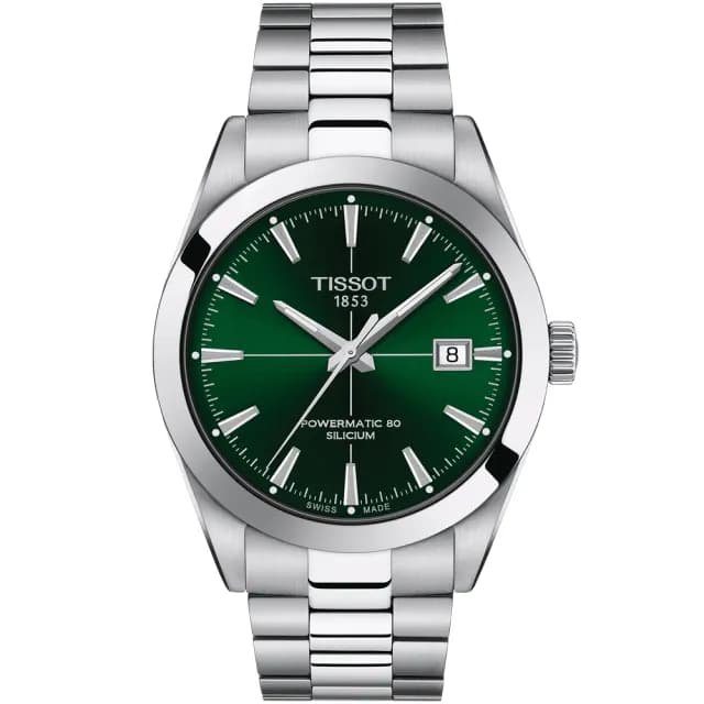 【TISSOT 天梭】GENTLEMAN 80小時矽游絲紳士機械手錶-綠 七夕 情人節禮物(T1274071109101)