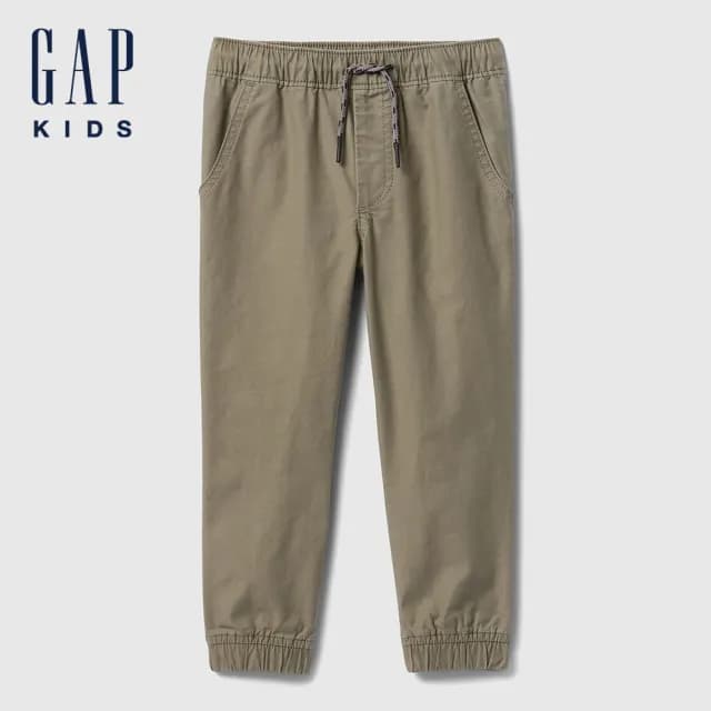 【GAP】男幼童裝 抽繩束口鬆緊卡其褲-灰綠色(738441)