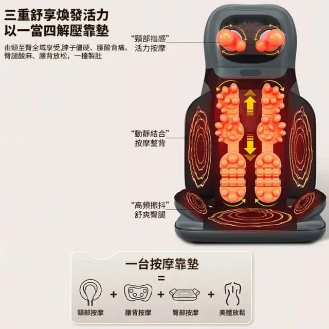 【Healthy樂居】按摩墊 按摩坐墊 按摩椅墊 按摩器（Y2升級家用款）(溫感熱敷/震動揉捏/輕重反復按壓)