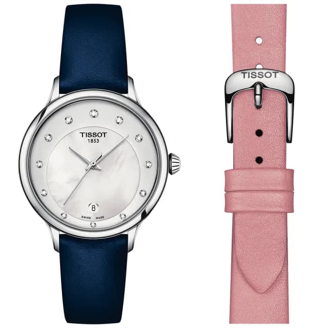 【TISSOT 天梭】ODACI-T 時尚大三針鑽石女錶 套錶-33mm 手錶 送禮 推薦(T1332101611600)