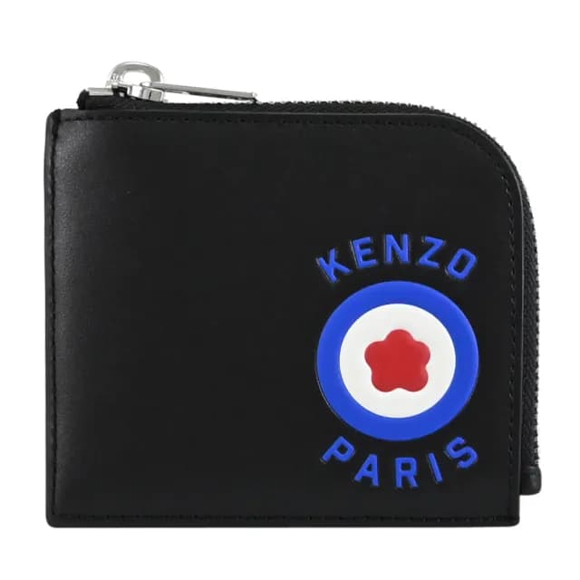 【KENZO】Boke Flower 品牌LOGO皮革L型拉鍊鈔票零錢包(黑)
