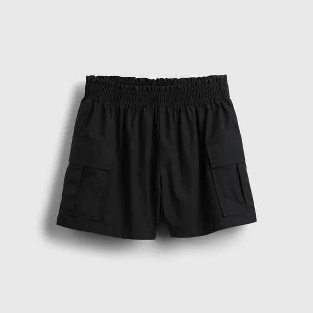 【GAP】女童裝 純棉鬆緊工裝短褲-黑色(771343)