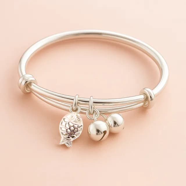 【珠兒綠】999純銀 魚躍龍門嬰兒搖鈴手鐲 嬰兒手鐲 開運 純銀手鐲手鍊 嬰兒尺寸 彌月禮物(附高級禮盒禮袋)