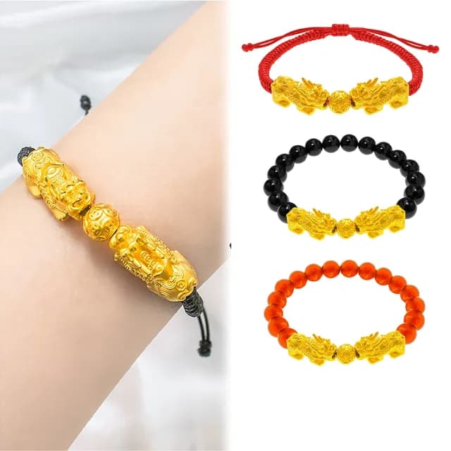 【金喜飛來】黃金手鍊招財雙貔貅金錢珠手繩(0.58錢±0.05)