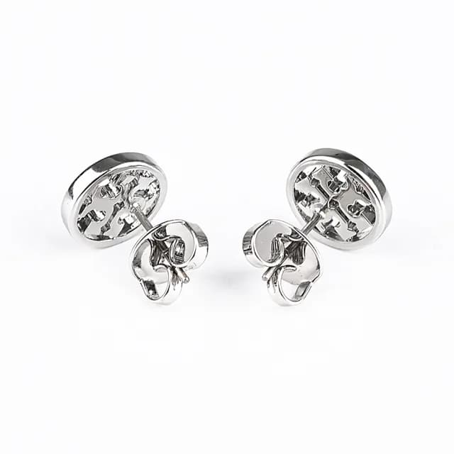 【TORY BURCH】TORY BURCH T字電鍍LOGO圓形中空針式耳環(銀)