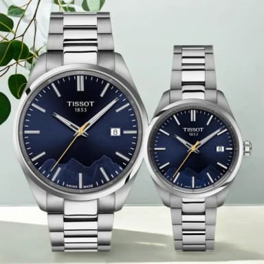 【TISSOT 天梭】PR100 少女峰特別款石英對錶-40+34mm 情侶手錶 畢業 禮物(T1504101104102+T1502101104101)