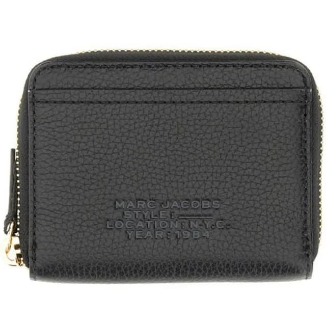 【MARC JACOBS】黑色荔枝紋皮革方形拉鍊卡片零錢包