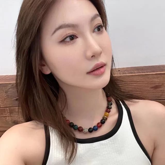 【LEESA】情人節禮物 串珠項鍊\鎖骨鍊\琉璃珠項鍊\圓珠項鍊\個性項鍊\小眾設計\度假風\百搭\項鍊\女生項鍊\