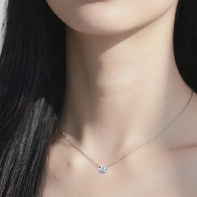 【Luster】情人節禮物!30分 D/VS 光環 培育鑽 純銀 項鍊-任選(光環圍繞主鑽閃耀精緻質感)
