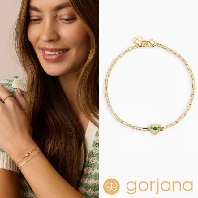 【GORJANA】綠瑪瑙 愛心幸運手鍊 5月誕生石手鍊 紀念日/生日禮物 簡約百搭(開運手鍊)