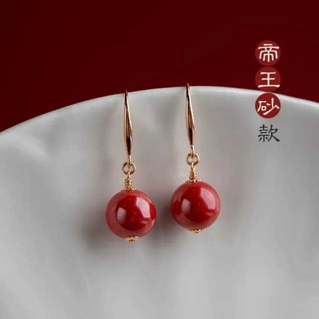 【時尚巴黎】現貨+預購 硃砂耳環925純銀耳針(轉運除穢淨化招財開運14k包金高級感復古風3款74lh72)