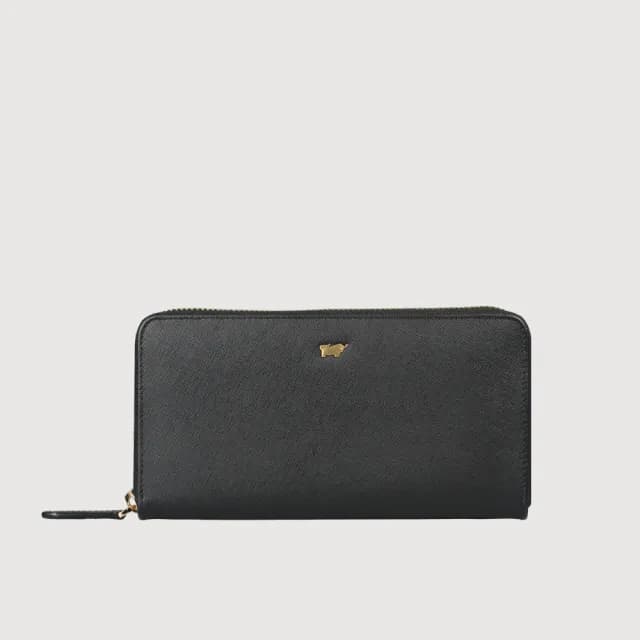 【BRAUN BUFFEL 德國小金牛】台灣總代理 亞當 12卡拉鍊長夾-黑色(88父親節禮物 男包皮夾/BF504-TW602-BK)