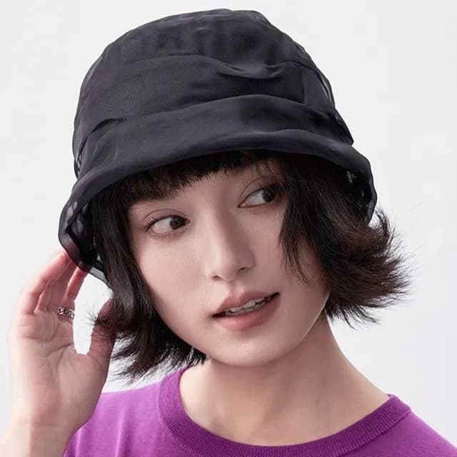 【MoonDy】父親節禮物 漁夫帽 薄紗帽 網紗帽 桑蠶絲 帽子女 透氣 女生帽子 真絲 短帽簷 圓帽 氣質風 日系穿