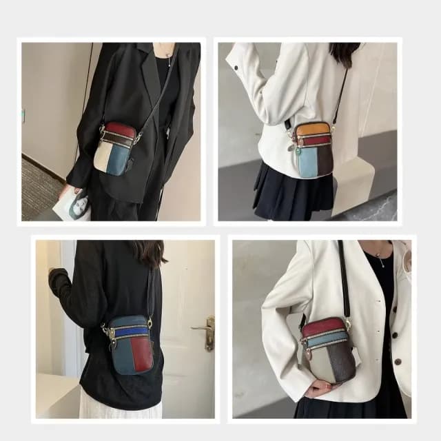 【韓風單品】雙11 復古撞色拼接小方斜背包(特殊隨機色 輕巧 手機包 零錢包 小方包 肩背包 牛皮