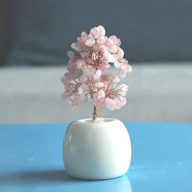 【居家風水】迷你天然粉水晶發財樹(愛情運 桃花 擺件 風水 招財 開業 磁場 喬遷 搖錢樹 聚寶盆 禮物)