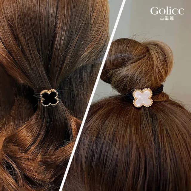 【Golicc】法式 復古氣質四葉草髮圈(七夕 情人節 生日 髮飾 頭飾 大腸圈 髮夾 禮物)